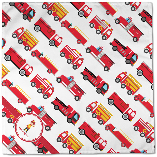 Firetrucks Cloth Napkins - Personalized Dinner (Full Open)