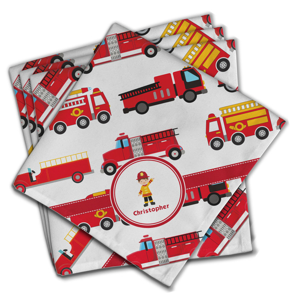 Custom Firetrucks Cloth Napkins (Set of 4) (Personalized)