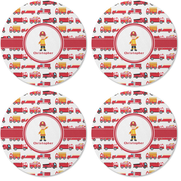 Firetrucks Coaster Round Rubber Back - Apvl