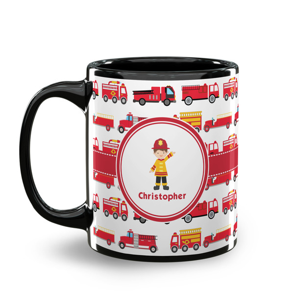 Firetrucks Coffee Mug - 11 oz - Black