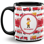 Firetrucks 11 Oz Coffee Mug - Black (Personalized)