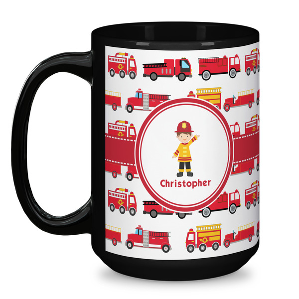 Firetrucks Coffee Mug - 15 oz - Black