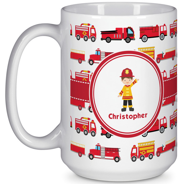 Custom Firetrucks 15 Oz Coffee Mug - White (Personalized)