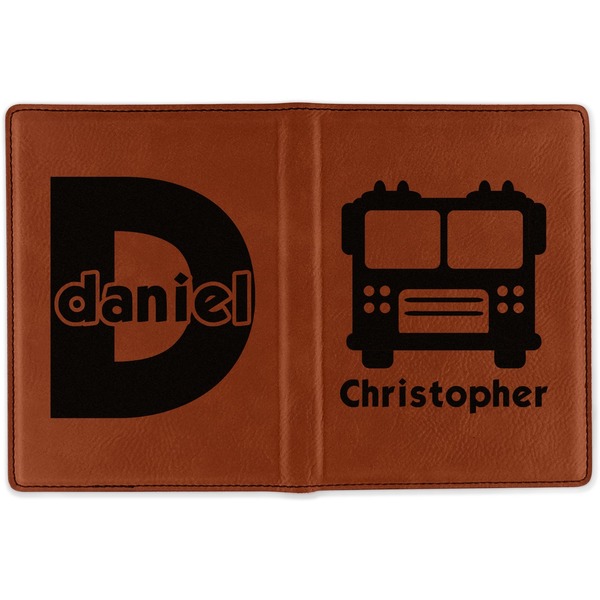Firetrucks Cognac Leather Passport Holder Outside Double Sided - Apvl
