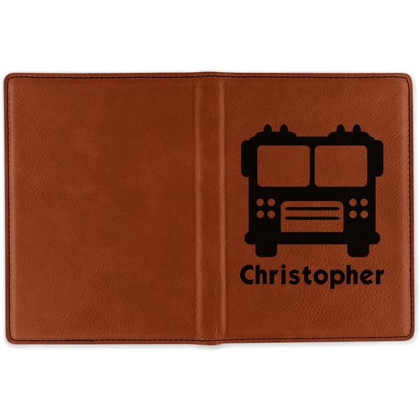 Firetrucks Cognac Leather Passport Holder Outside Single Sided - Apvl