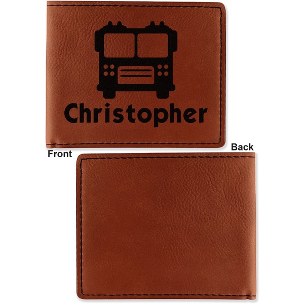 Firetrucks Cognac Leatherette Bifold Wallets - Front and Back Single Sided - Apvl