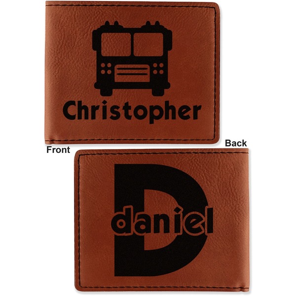 Firetrucks Cognac Leatherette Bifold Wallets - Front and Back