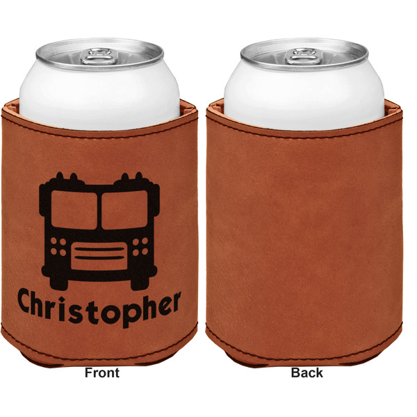 Firetrucks Cognac Leatherette Can Sleeve - Single Sided Front and Back