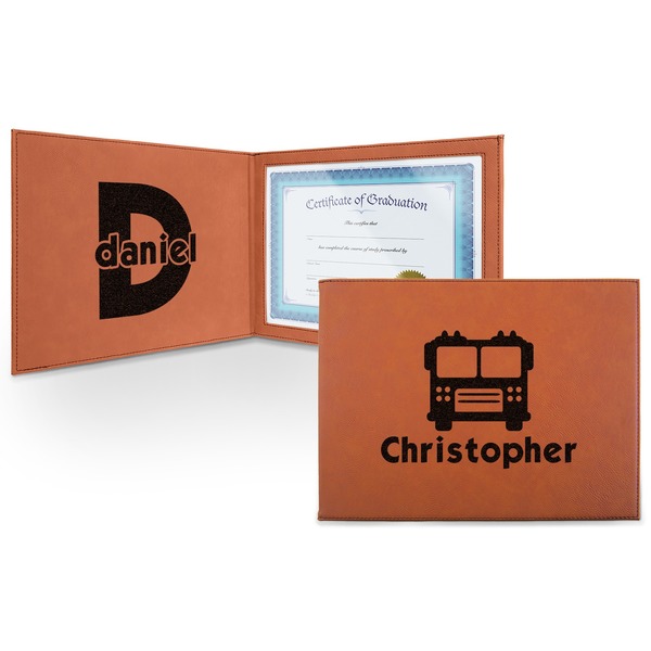 Custom Firetrucks Leatherette Certificate Holder - Front and Inside (Personalized)