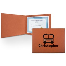 Firetrucks Leatherette Certificate Holder - Front (Personalized)