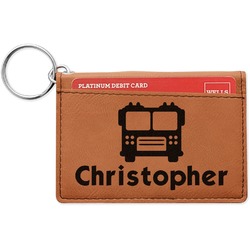 Firetrucks Leatherette Keychain ID Holder - Single Sided (Personalized)