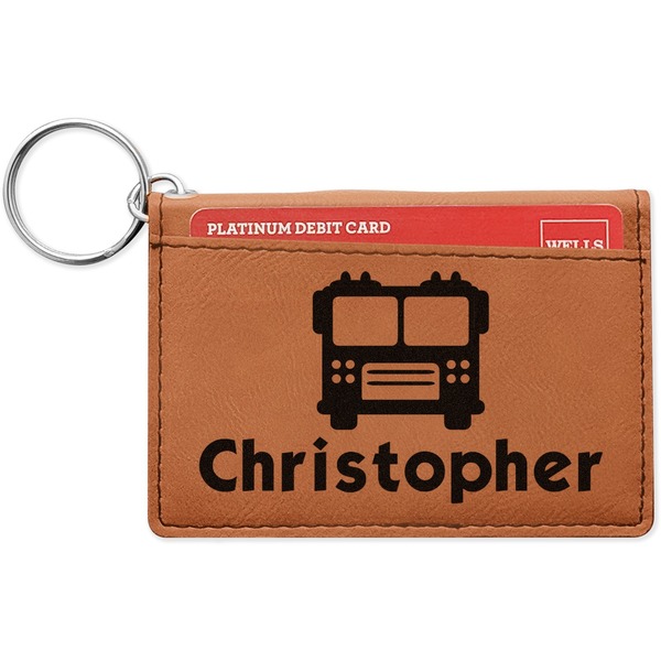 Custom Firetrucks Leatherette Keychain ID Holder - Single Sided (Personalized)