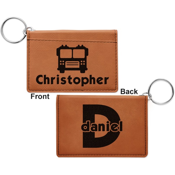 Firetrucks Cognac Leatherette Keychain ID Holders - Front and Back Apvl