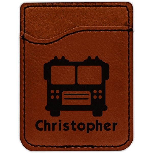Firetrucks Cognac Leatherette Phone Wallet close up