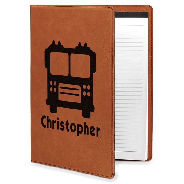 Custom Firetrucks Leatherette Portfolio with Notepad - Large - Single Sided (Personalized)