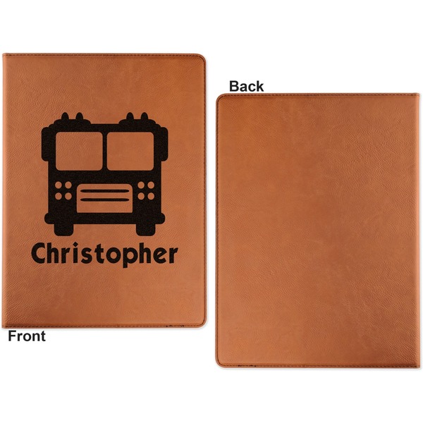 Firetrucks Cognac Leatherette Portfolios with Notepad - Large - Single Sided - Apvl