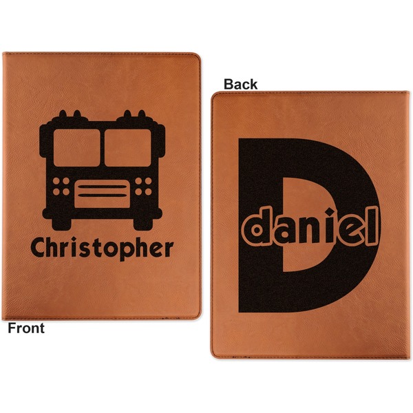 Firetrucks Cognac Leatherette Portfolios with Notepad - Small - Double Sided- Apvl
