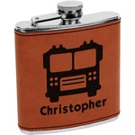 Firetrucks Leatherette Wrapped Stainless Steel Flask (Personalized)