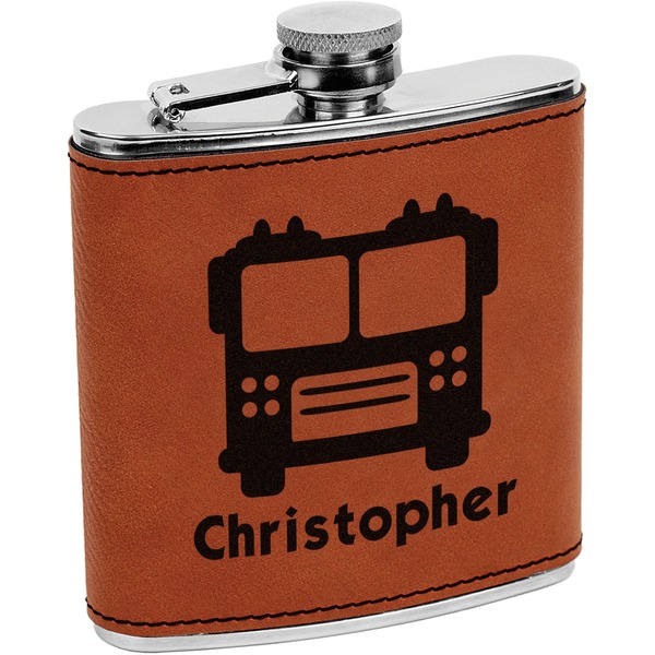 Custom Firetrucks Leatherette Wrapped Stainless Steel Flask (Personalized)