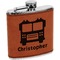 Firetrucks Cognac Leatherette Wrapped Stainless Steel Flask