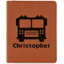 Firetrucks Leatherette Zipper Portfolio with Notepad - Double Sided (Personalized)