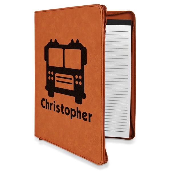 Custom Firetrucks Leatherette Zipper Portfolio with Notepad - Double Sided (Personalized)