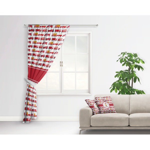 Firetrucks Curtain With Window and Rod - in Room Matching Pillow