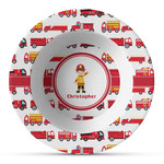 Firetrucks Plastic Bowl - Microwave Safe - Composite Polymer (Personalized)