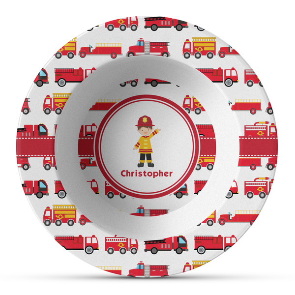 Custom Firetrucks Plastic Bowl - Microwave Safe - Composite Polymer (Personalized)