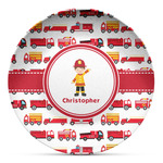 Firetrucks Microwave Safe Plastic Plate - Composite Polymer (Personalized)