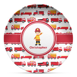 Firetrucks Microwave Safe Plastic Plate - Composite Polymer (Personalized)