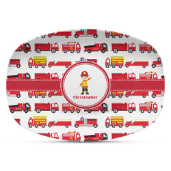 Firetrucks Plastic Platter - Microwave & Oven Safe Composite Polymer (Personalized)