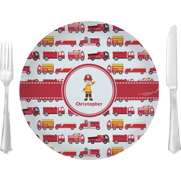 Custom Firetrucks 10" Glass Lunch / Dinner Plates - Single or Set (Personalized)