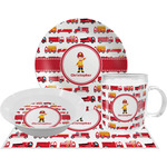 Firetrucks Dinner Set - Single 4 Pc Setting w/ Name or Text