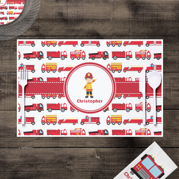 Firetrucks Disposable Paper Placemat - In Context