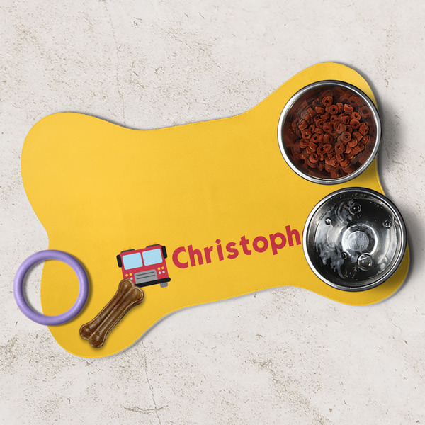 Firetrucks Dog Bone Shaped Mat Lifestyle