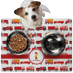 Firetrucks Dog Food Mat - Medium w/ Name or Text