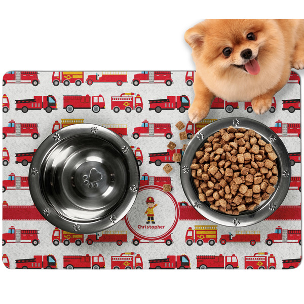 Custom Firetrucks Dog Food Mat - Small w/ Name or Text
