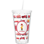 Firetrucks Double Wall Tumbler with Straw (Personalized)