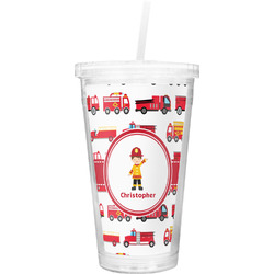 Firetrucks Double Wall Tumbler with Straw (Personalized)