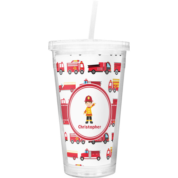 Custom Firetrucks Double Wall Tumbler with Straw (Personalized)