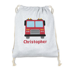 Firetrucks Drawstring Backpack - Sweatshirt Fleece - Double Sided (Personalized)