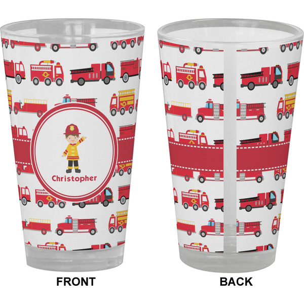 Firetrucks Pint Glass - Full Color - Front & Back Views