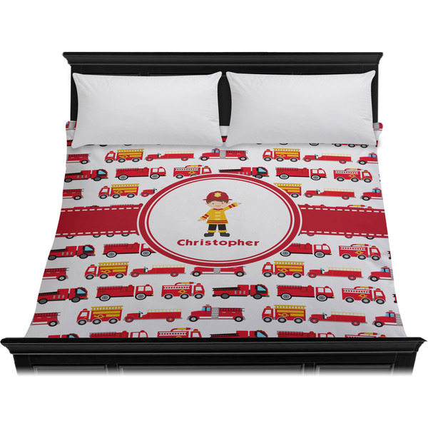 Firetrucks Duvet Cover - King - On Bed - No Prop