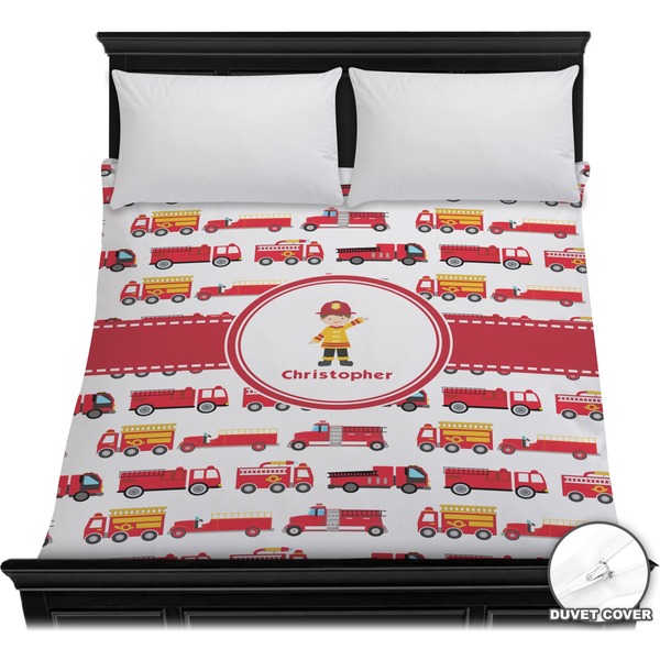 Custom Firetrucks Duvet Cover - Full / Queen (Personalized)