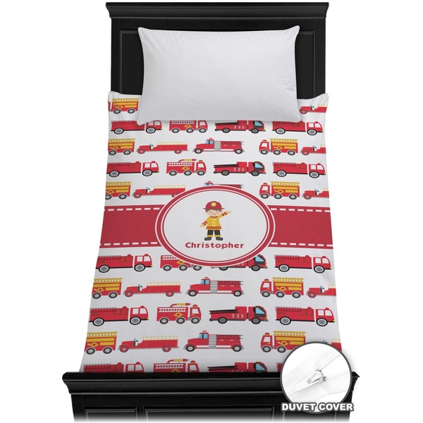 Custom Firetrucks Duvet Cover - Twin (Personalized)