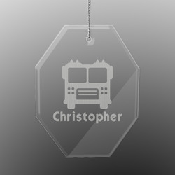 Firetrucks Engraved Glass Ornament - Octagon (Personalized)
