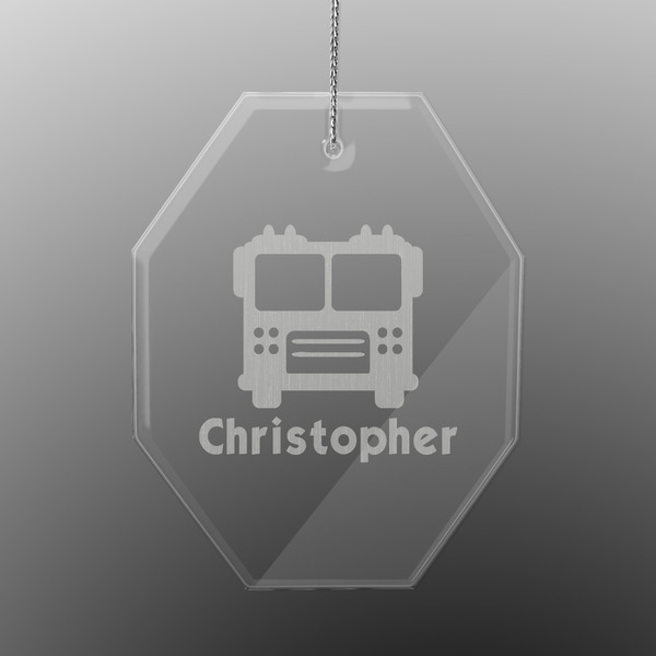Custom Firetrucks Engraved Glass Ornament - Octagon (Personalized)