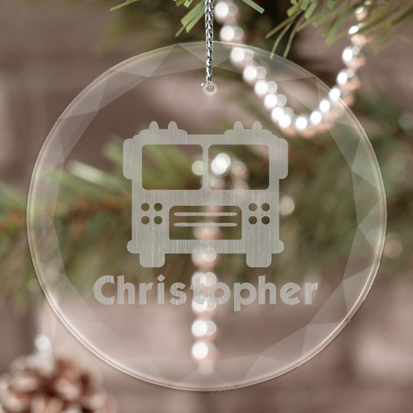 Custom Firetrucks Engraved Glass Ornament (Personalized)