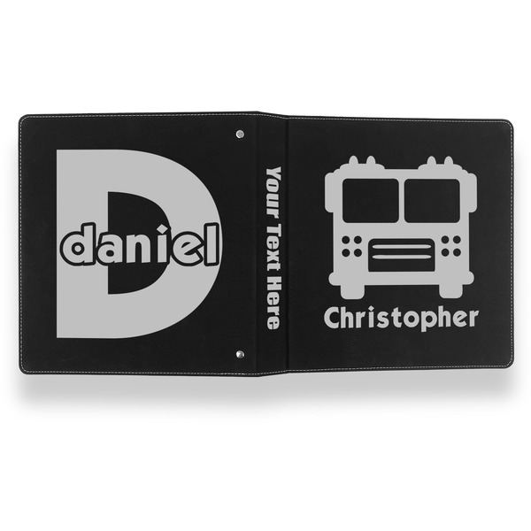 Firetrucks Leather Binder - 1" - Black- Back Spine Front View